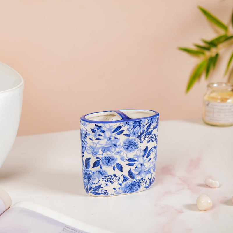 Floral Blue Bath Accessory Set Of 3