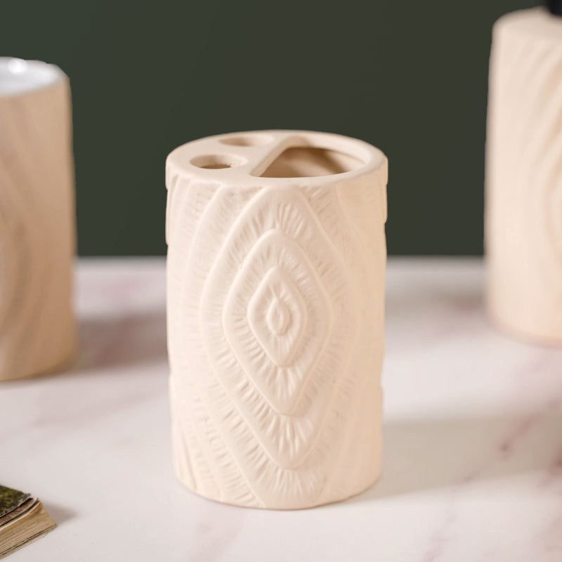 Tree Ring Textured Bathroom Accessories Set Of 3 Beige