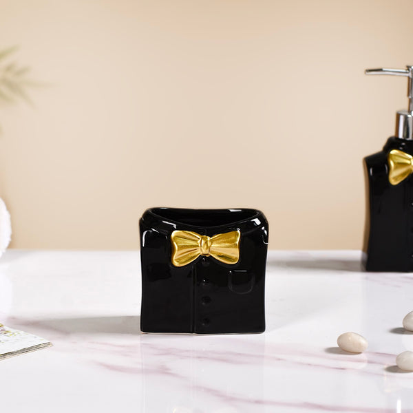 Dapper Shirt With Bow Ceramic Bath Set Of 3 Black