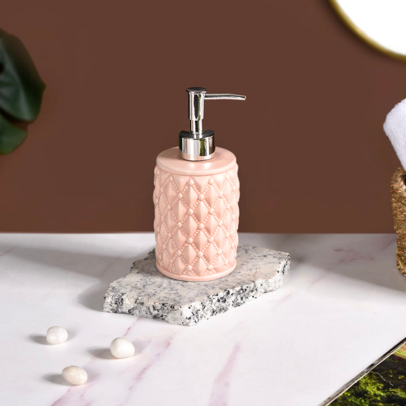 Peach Knit Design Ceramic Bathroom Accessories Set Of 3