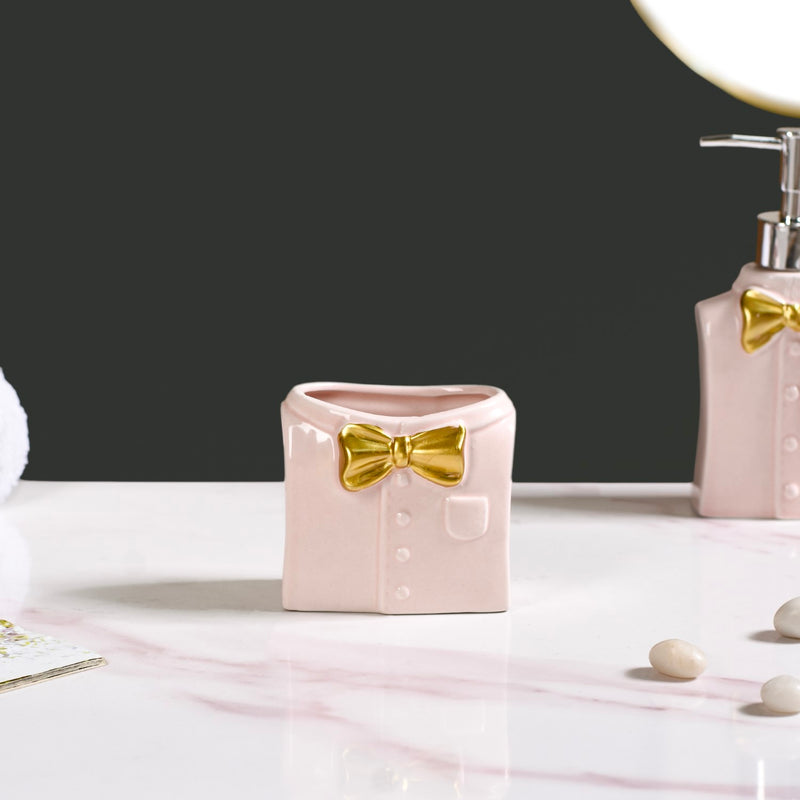 Pink Gloss Bowtie Shirt Ceramic Bath Set Of 3