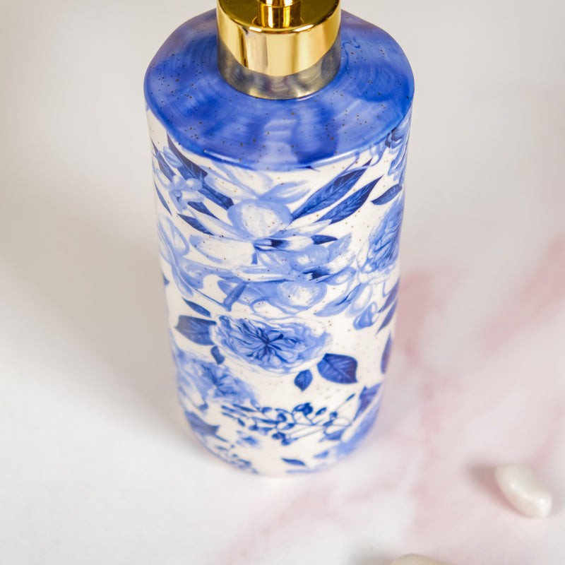 Floral Blue Bath Accessory Set Of 3