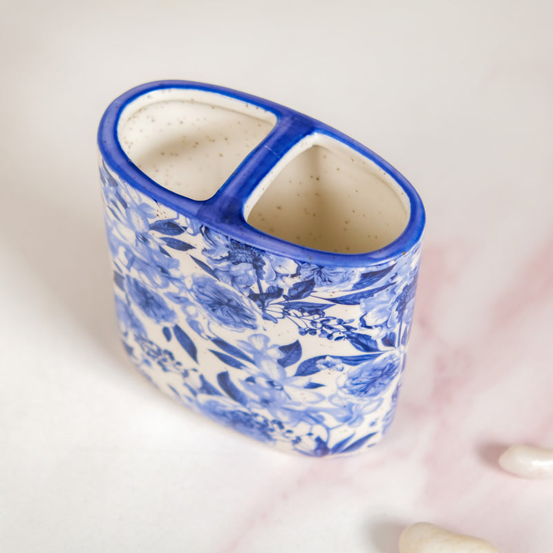 Floral Blue Bath Accessory Set Of 3