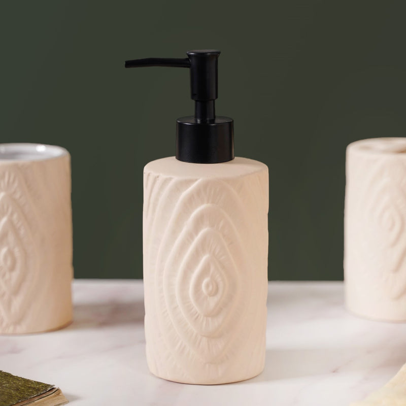 Tree Ring Textured Bathroom Accessories Set Of 3 Beige