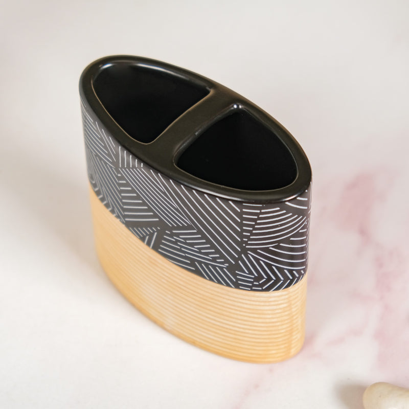 Black And Beige Geometric Bathroom Accessories Set Of 3