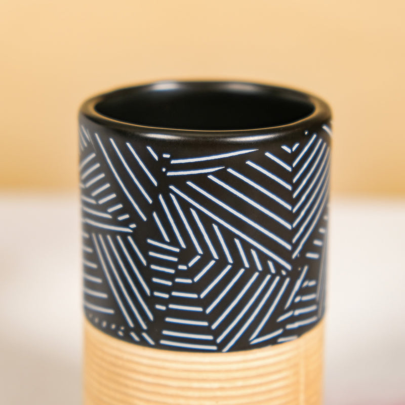 Black And Beige Geometric Bathroom Accessories Set Of 3