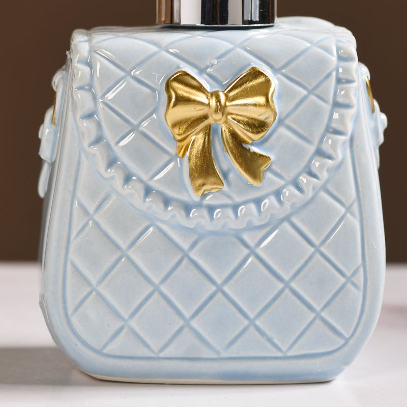 Bow Detail Blue Ceramic Bath Accessories Set Of 3