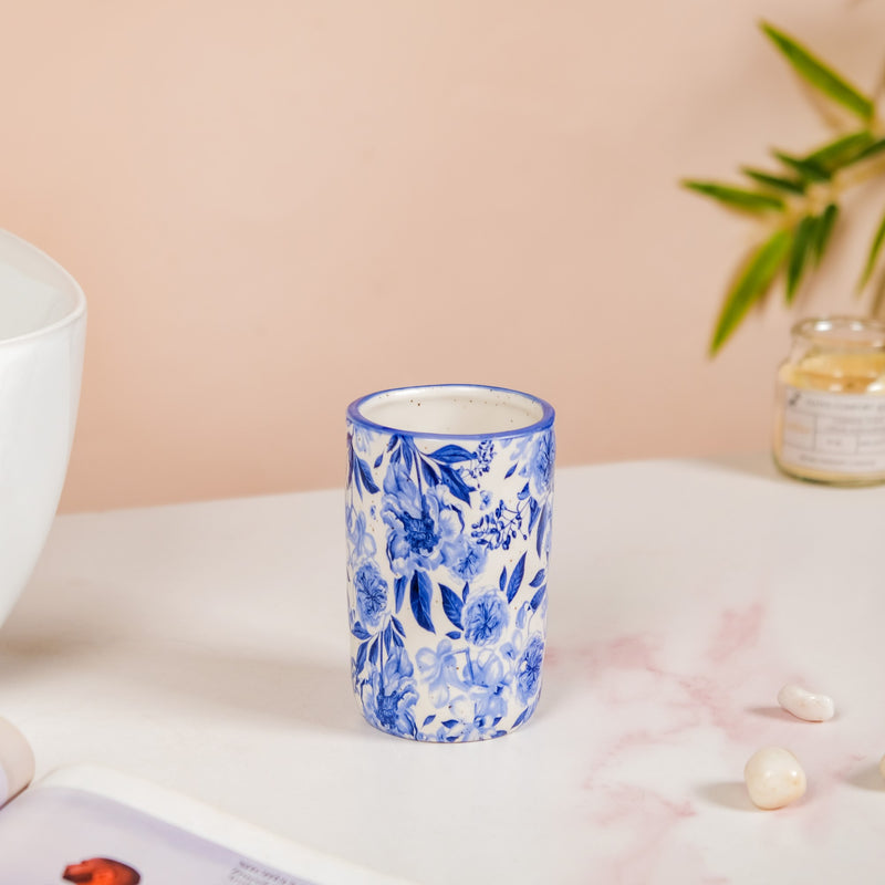 Floral Blue Bath Accessory Set Of 3