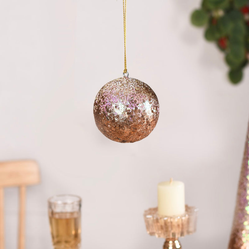 Metal And Sequin Baubles For Christmas Decoration Set of 2