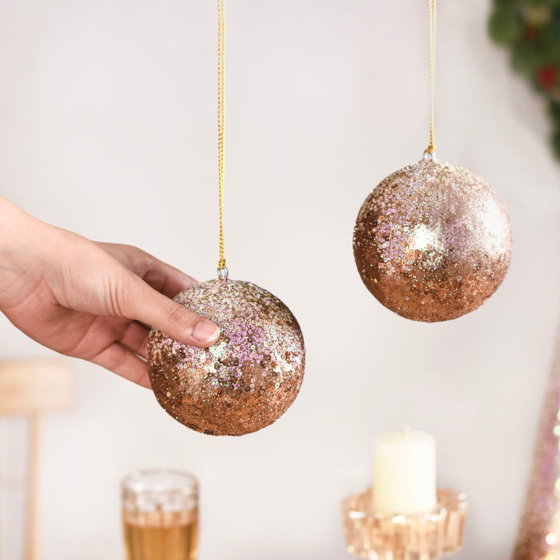 Metal And Sequin Baubles For Christmas Decoration Set of 2