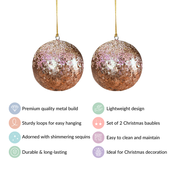 Sequin Baubles For Christmas Tree Decoration Set of 2