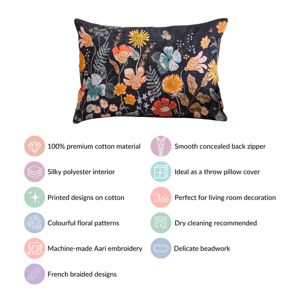 Garden Flora Beaded Couch Cushion Cover 20x14 Inch