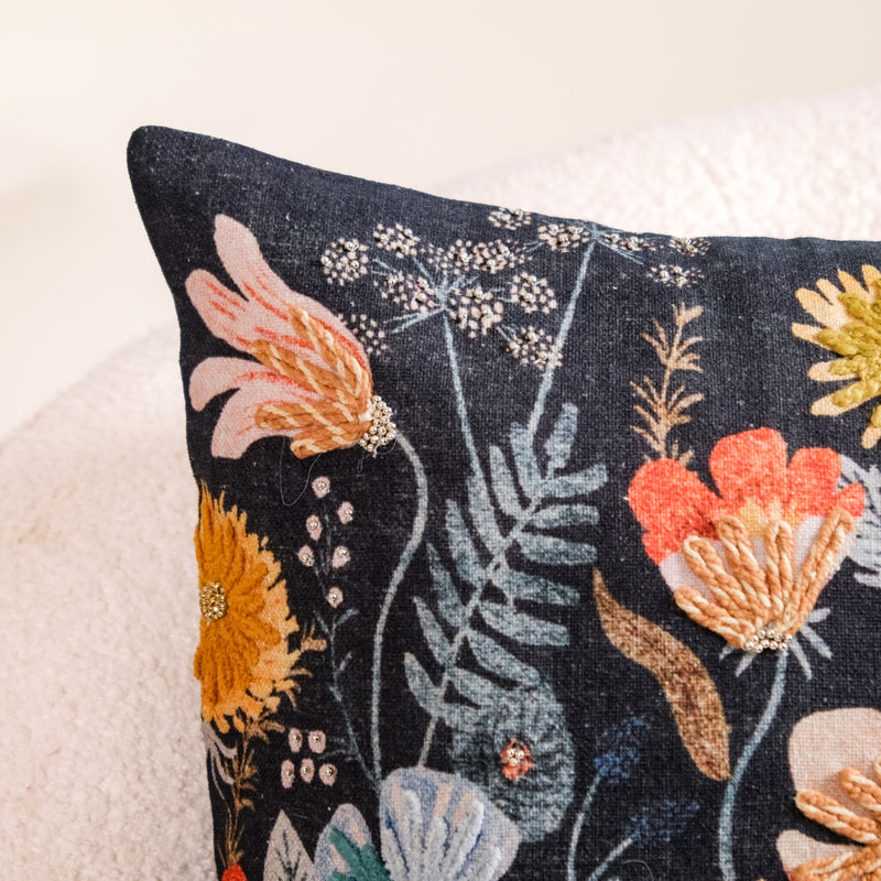 Garden Flora Beaded Couch Cushion Cover 20x14 Inch