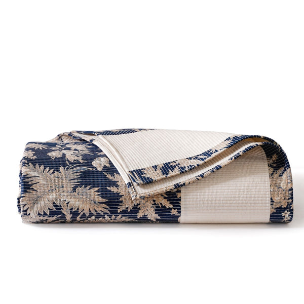 Cotton Floral Printed King Size Bed Cover Navy 102x93 Inch