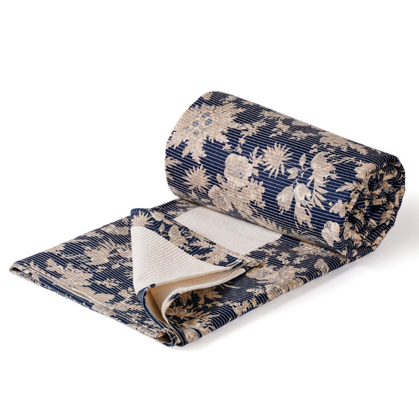 Cotton Floral Printed King Size Bed Cover Navy 102x93 Inch