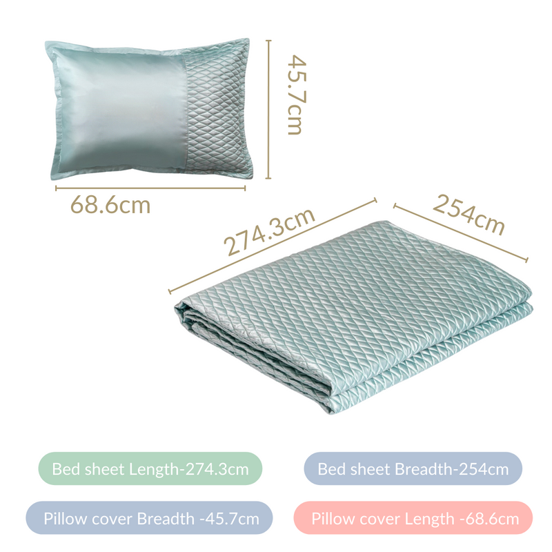 Classic Satin King Size Bed Cover And Pillow Case Set Of 3 Aqua Blue