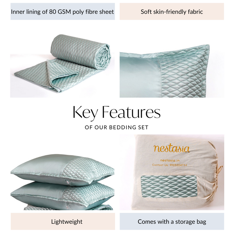 Classic Satin King Size Bed Cover And Pillow Case Set Of 3 Aqua Blue