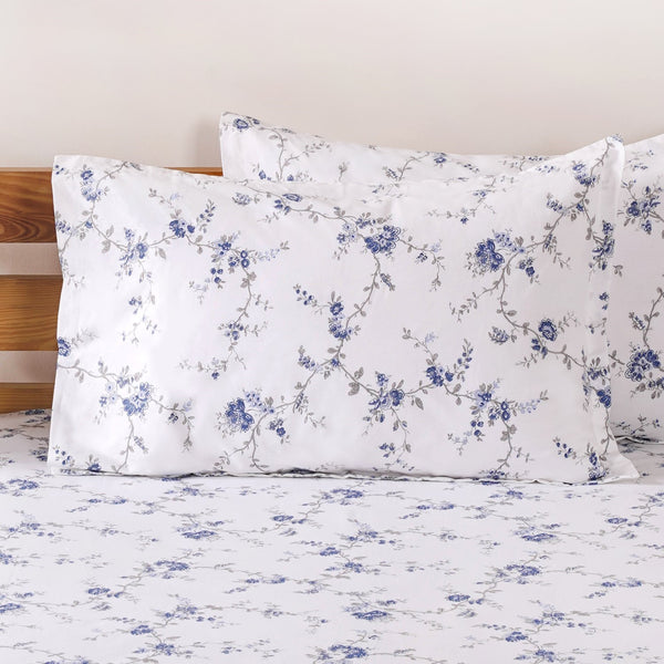 Pure Cotton Floral Bedding Set Blue 180 TC King Size 275x275 cm