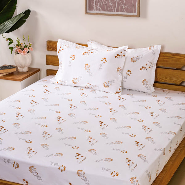 Pure Cotton 180 TC Floral Printed King Size Bedding Set Yellow 275x275 cm