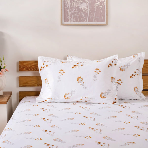 Pure Cotton 180 TC Floral Printed King Size Bedding Set Yellow 275x275 cm