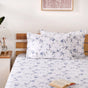 Pure Cotton Floral King Sized Bedsheet And Pillowcase Set Light Blue