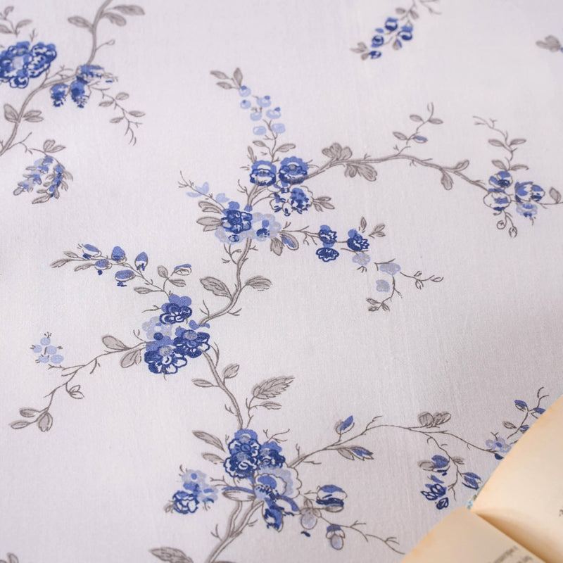Pure Cotton Floral King Sized Bedsheet And Pillowcase Set Light Blue