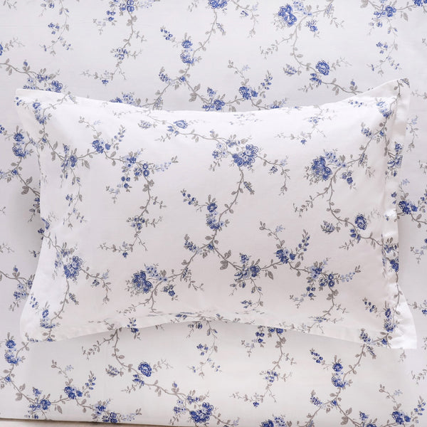 Pure Cotton Floral Bedding Set Blue 180 TC King Size 275x275 cm