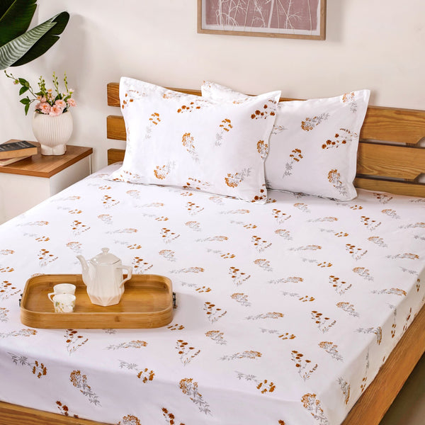 Pure Cotton Chrysanthemum Printed King Size Bedding Set Yellow