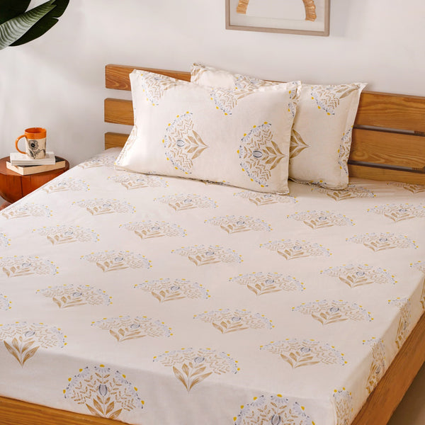 Daisy Pure Cotton Bedsheet And Pillowcase Set Ultra Soft 180 TC King Size 275x275 cm