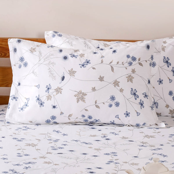 Pure Cotton 180 TC Printed Bedsheet And Pillowcase Set King Size Blue 275x275 cm