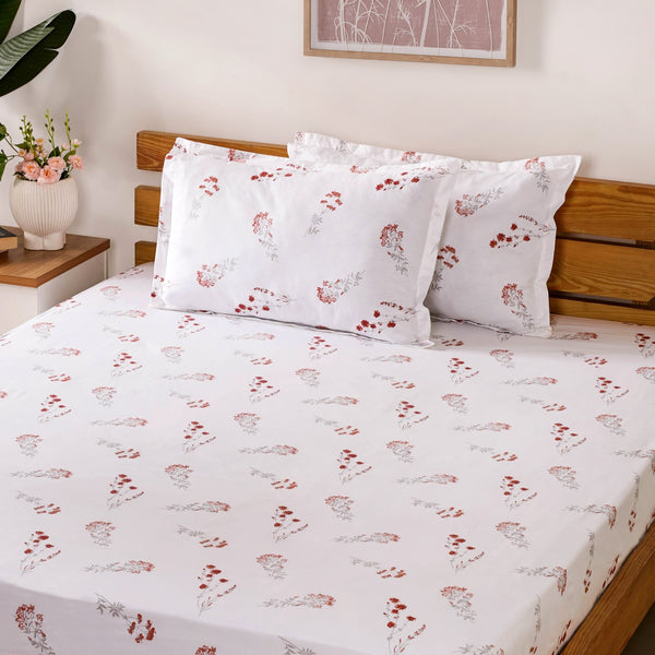 Chrysanthemum 180 TC Pure Cotton Bedding Set Soft Touch King Size Red 275x275 cm