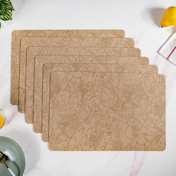 Beige Embossed Hibiscus Rectangular Placemats Set Of 6