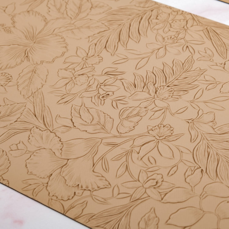Beige Embossed Hibiscus Rectangular Placemats Set Of 6