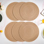 Beige Embossed Warli Design Round Table Mat Set Of 6