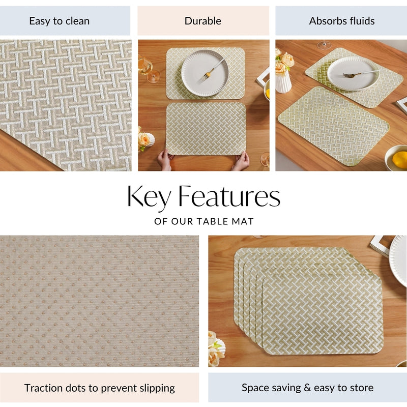 Beige Gold Wicker Pattern Tablemat Set Of 6