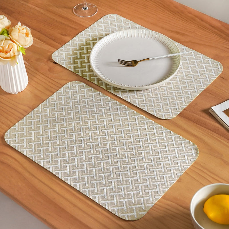Beige Gold Wicker Pattern Tablemat Set Of 6
