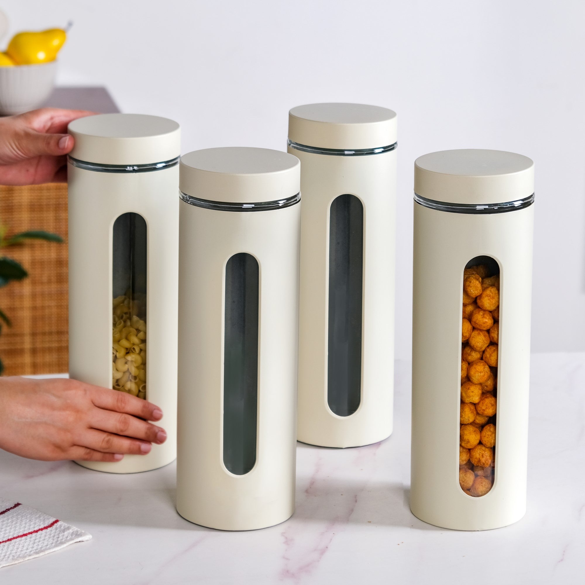 Beige Tall Kitchen Storage Canister Set Of 2000ml