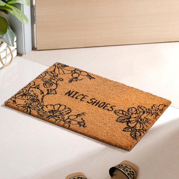 Beige Natural Coir Doormat With Text Print