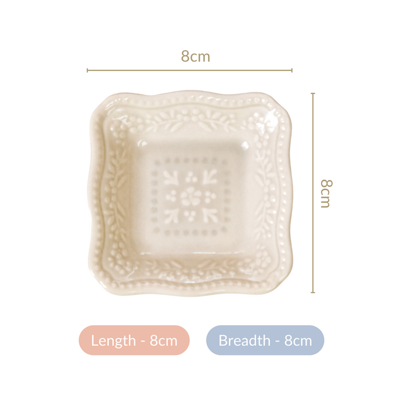 Embossed Square Small Dessert Dish Set Of 6 3" x 3" - Small plates, dip dish, dip bowls, ceramic dip bowls