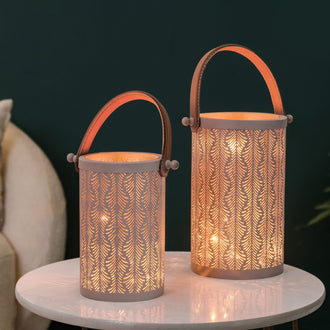 Leaf Vein Metal Cutwork Lantern Set Of 2