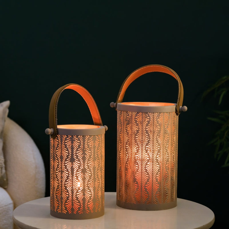 Leaf Vein Metal Cutwork Lantern Set Of 2