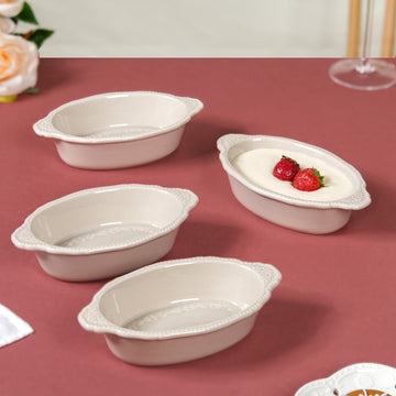 Beige Ceramic Bowl With Handle Set Of 4 200ml