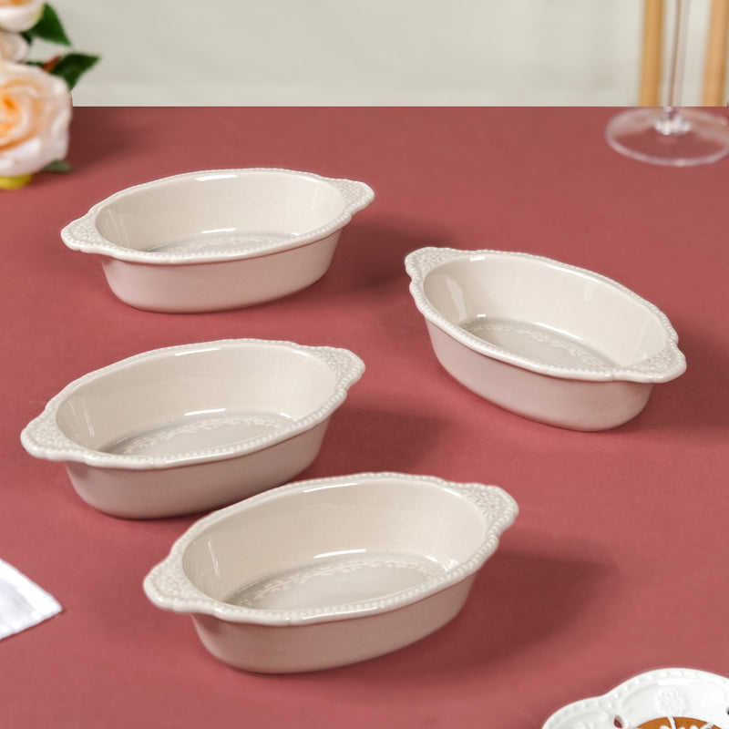 Beige Ceramic Bowl With Handle Set Of 4 200ml