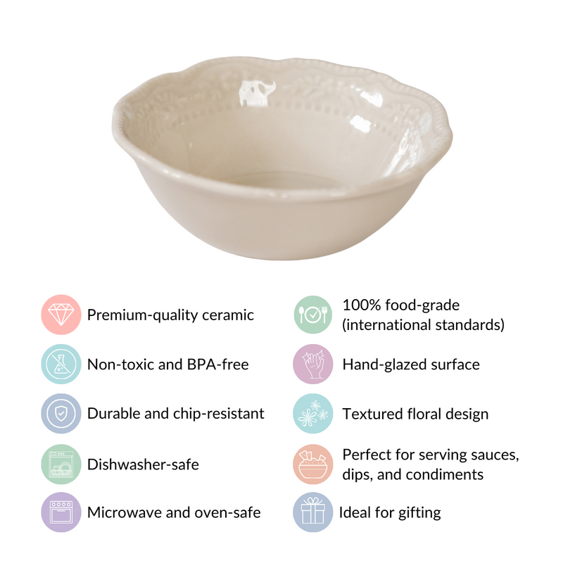 Era Beige Vintage Ceramic Snack Bowl Set Of 4 150ml - Ceramic bowls set, serving bowls, icecream bowls, snack bowls, snack bowls set