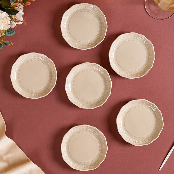 Beige Ceramic Round Dip Plate Set Of 6