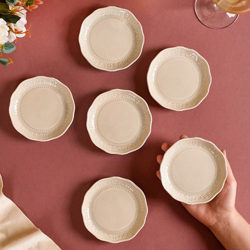 Era Embossed Small Dessert Plate Set Of 6 Beige 4.5
