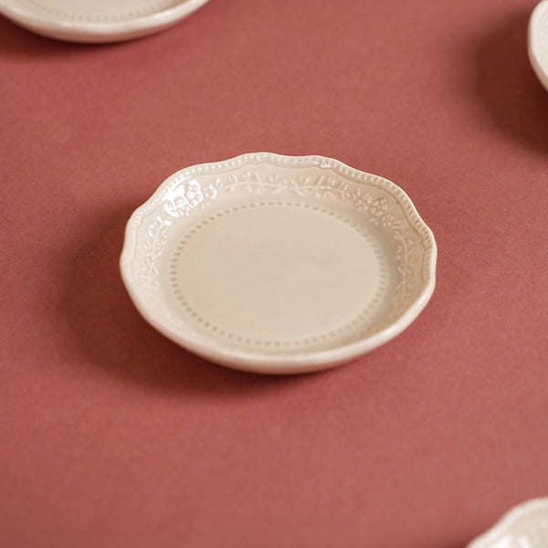 Beige Ceramic Round Dip Plate Set Of 6
