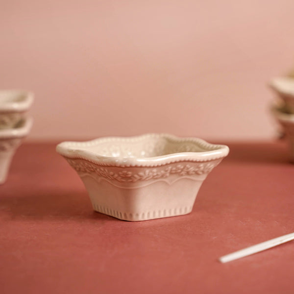 Vintage Elegance Square Dip Bowl Beige Set Of 6 60ml