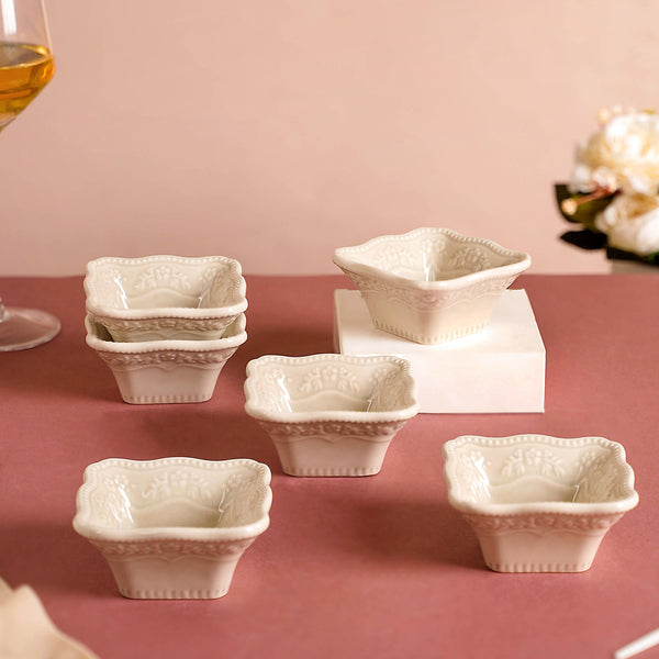 Vintage Square Dip Bowl Beige Set Of 6 60ml