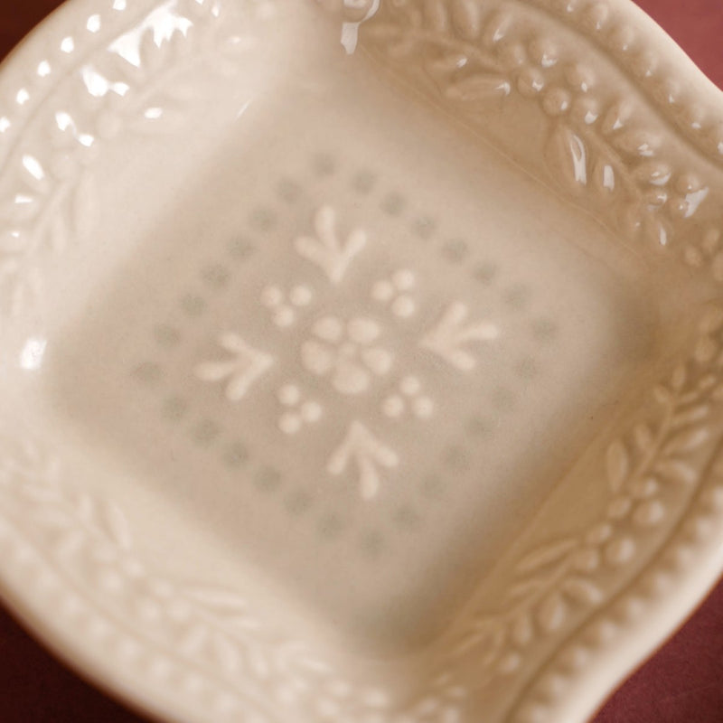 Embossed Square Small Dessert Dish Set Of 6 3" x 3" - Small plates, dip dish, dip bowls, ceramic dip bowls